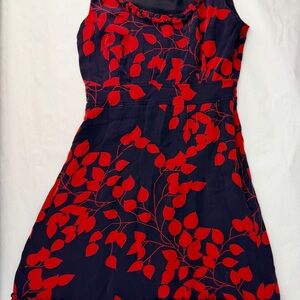 Tory Burch Silk Print Red and Black  Leaf Midi Dress